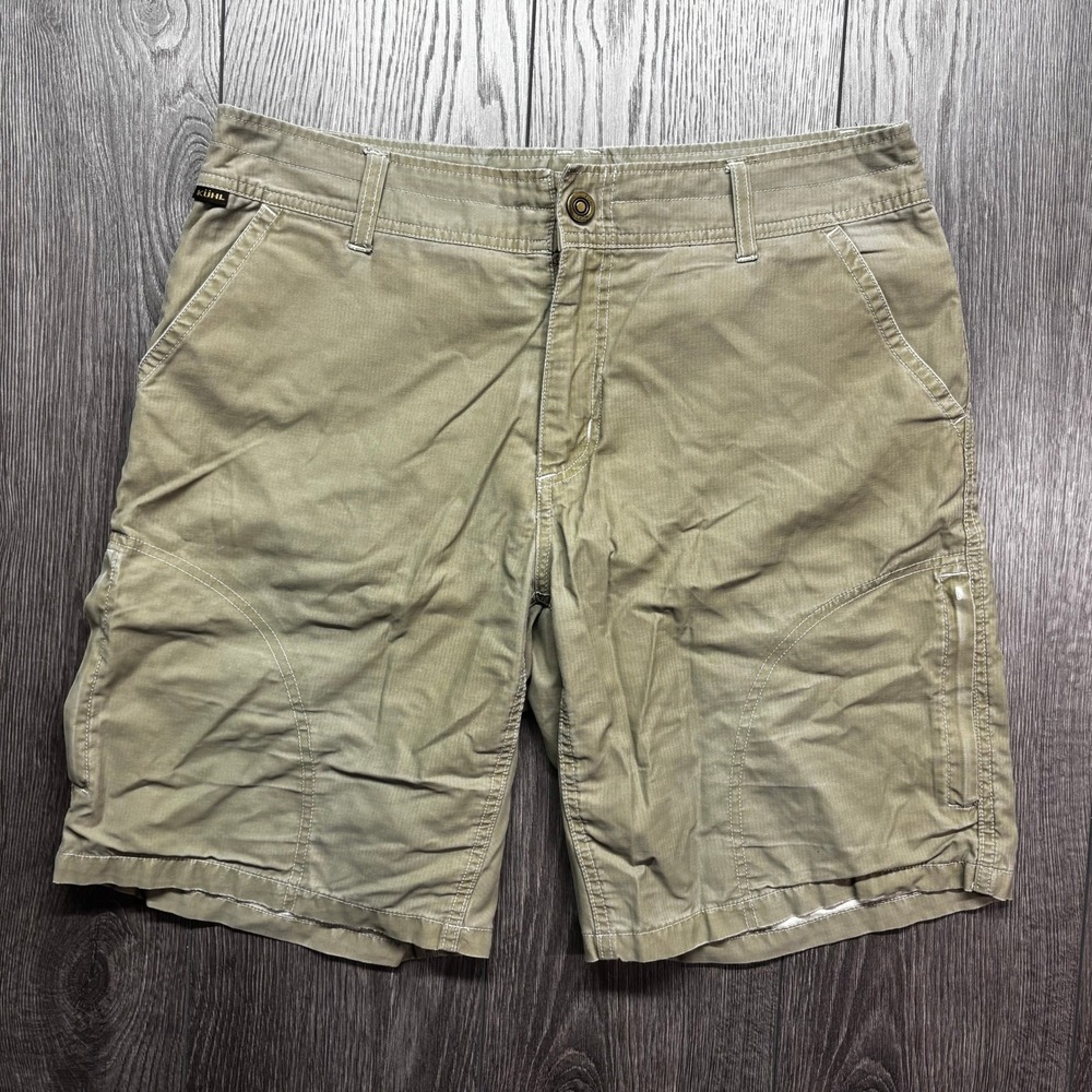 Kuhl Mens 34 Cargo Shorts Green KuhlDry Hiking Outdoor Utility Pockets